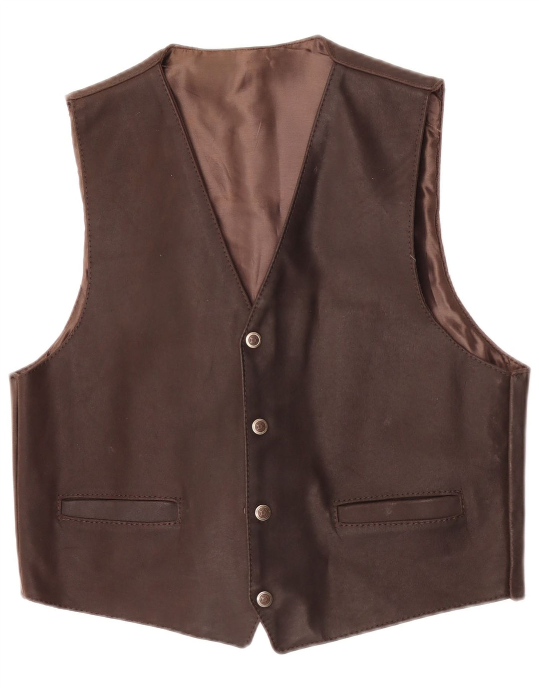 Gilet in pelle da uomo vintage in pelle marrone medio