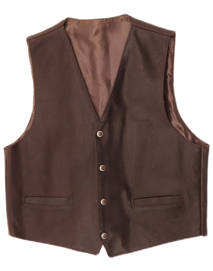 Gilet in pelle da uomo vintage in pelle marrone medio