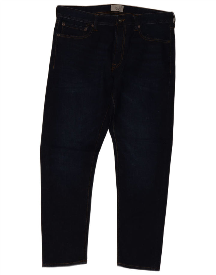 Jeans slim da uomo Marks & Spencer W34 L29 cotone blu navy