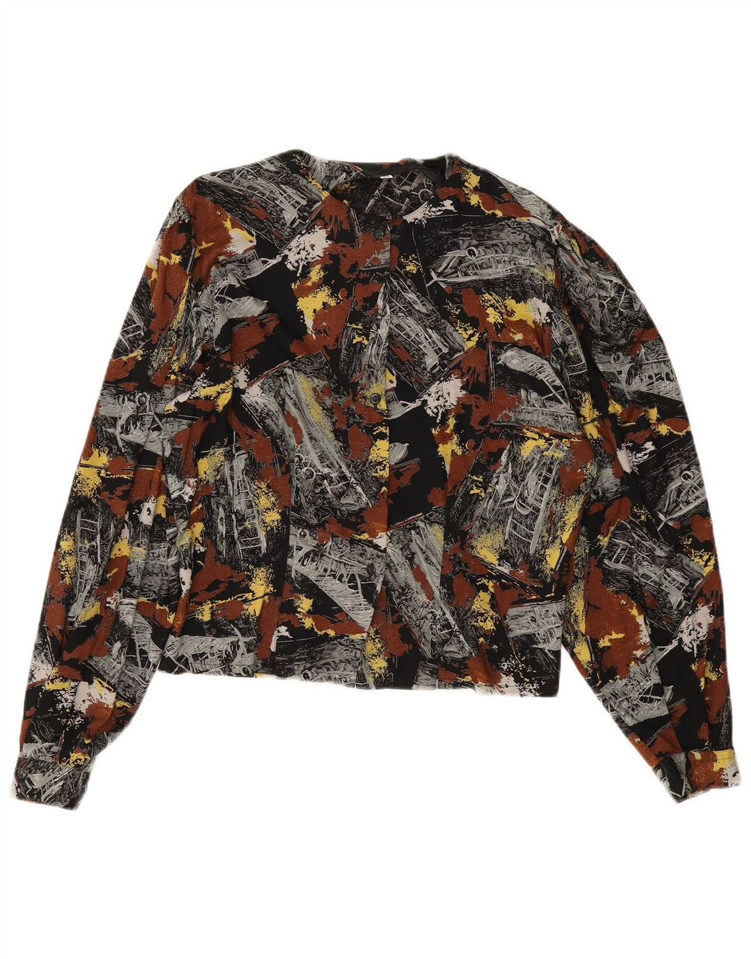 Camicetta camicia vintage da donna con motivo astratto UK 14 media multicolore