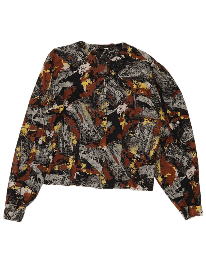 Camicetta camicia vintage da donna con motivo astratto UK 14 media multicolore