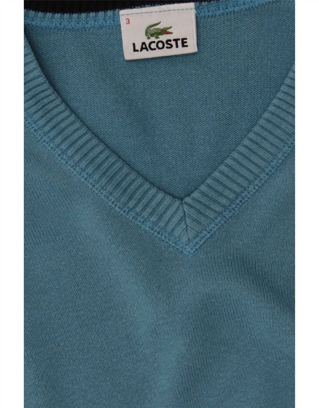 LACOSTE Mens V-Neck Jumper Sweater Size 3 Small Blue Cotton Vintage Lacoste and Second-Hand Lacoste from Messina Hembry 