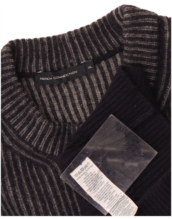 Maglione maglione girocollo da uomo French Connection XL Lana a righe blu navy