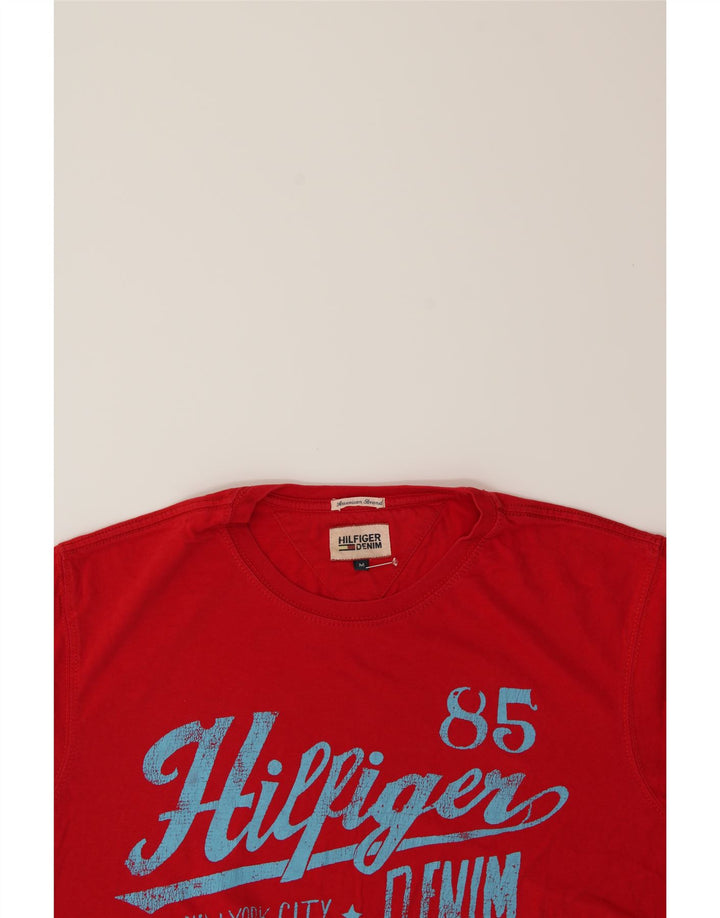 TOMMY HILFIGER Mens Graphic T-Shirt Top Medium Red Cotton Vintage Tommy Hilfiger and Second-Hand Tommy Hilfiger from Messina Hembry 