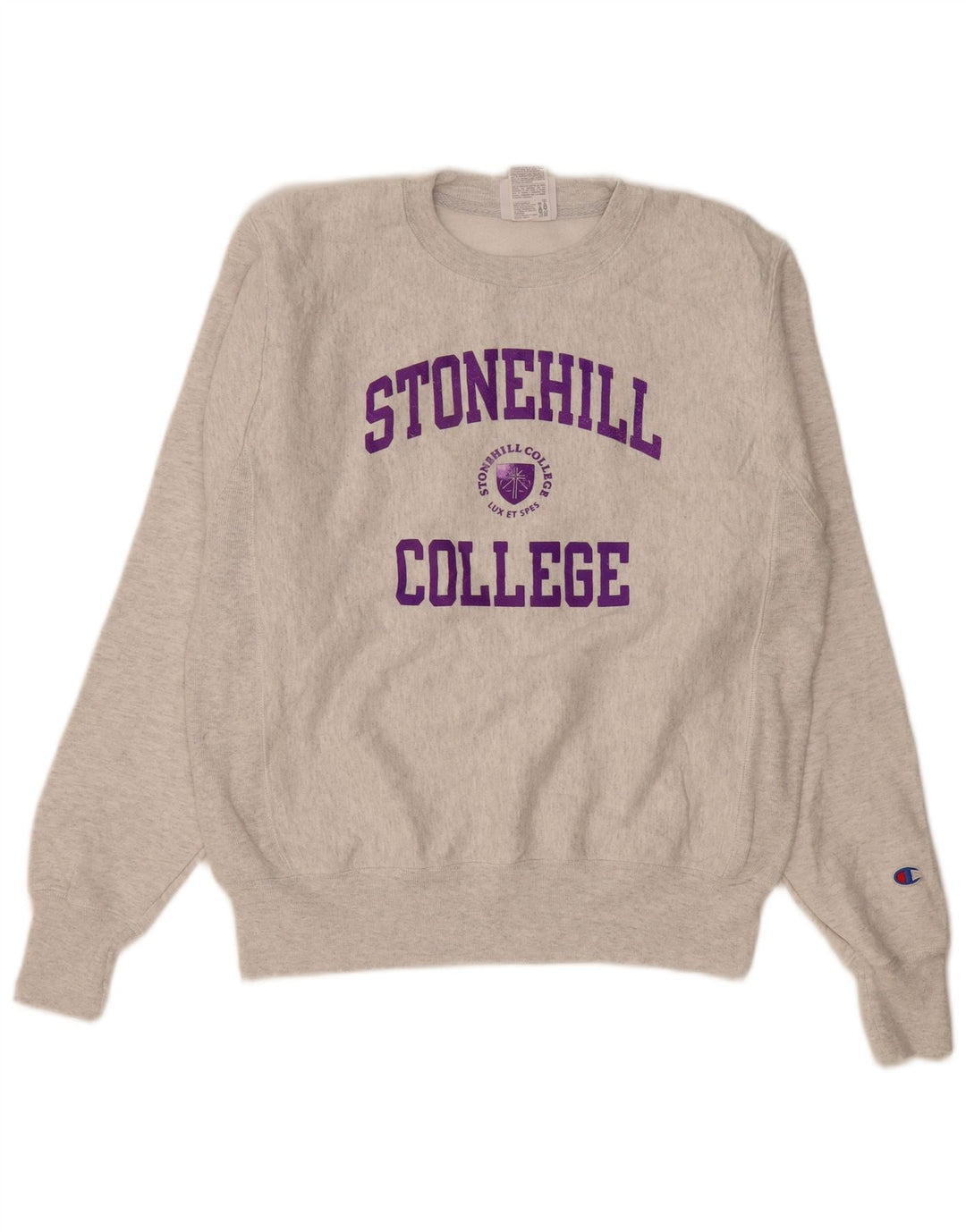 Felpa grafica da uomo Champion, maglione piccolo, cotone grigio