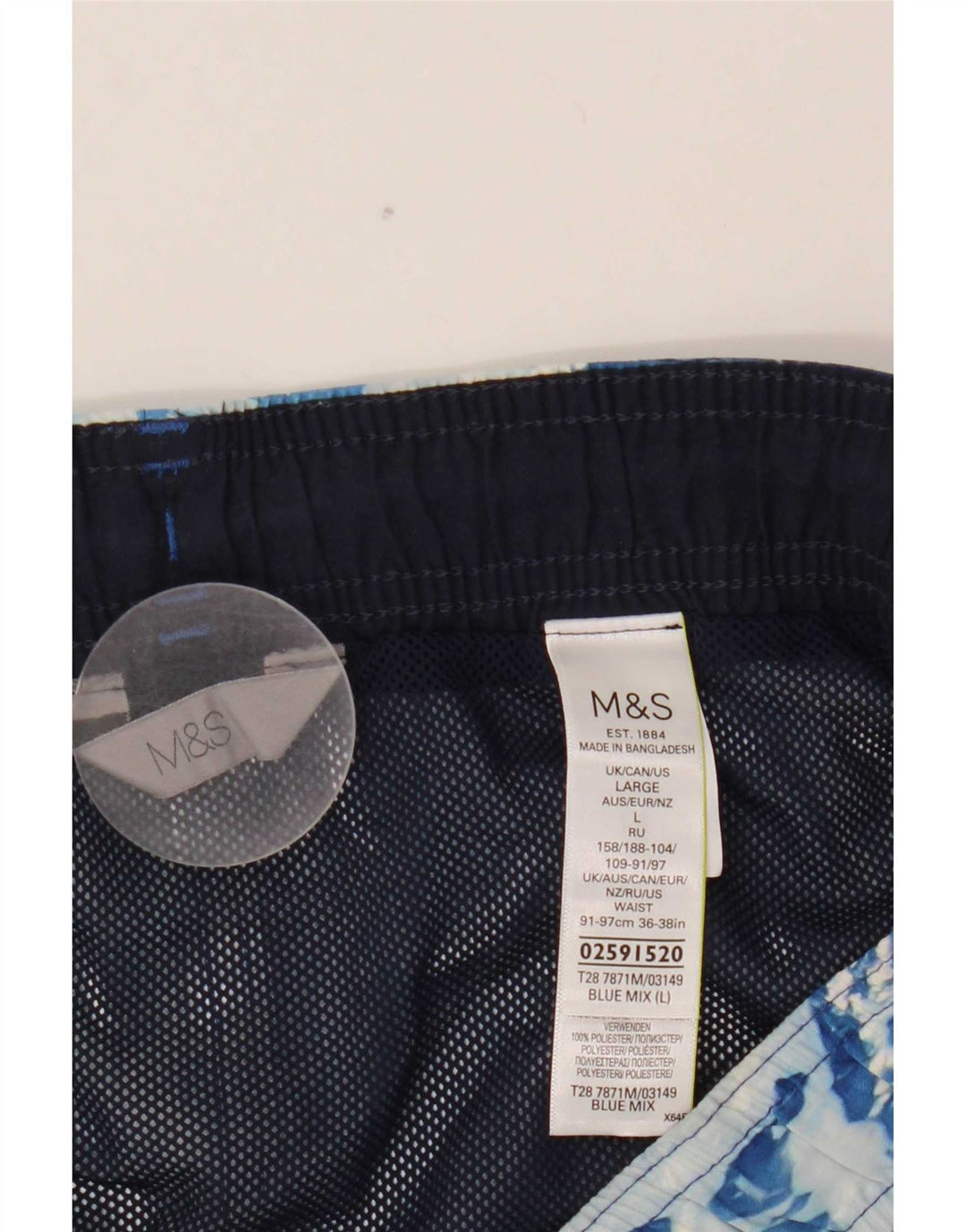 Marks & Spencer Pantaloncini da bagno da uomo con motivo astratto, grandi in poliestere blu