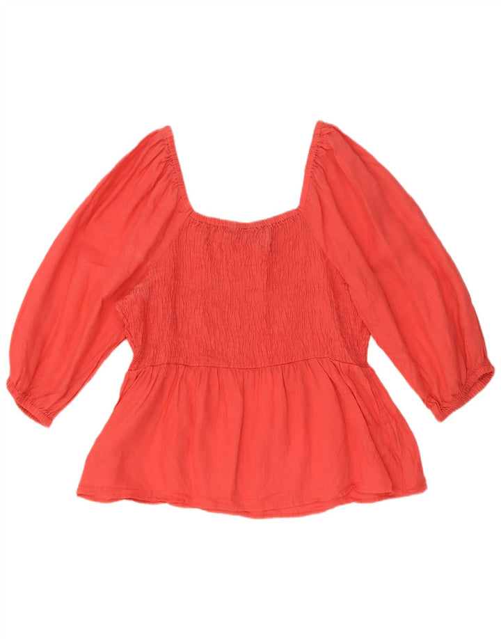 Top in camicetta con maniche a 3/4 da donna Marks & Spencer UK 16 grande lino rosso