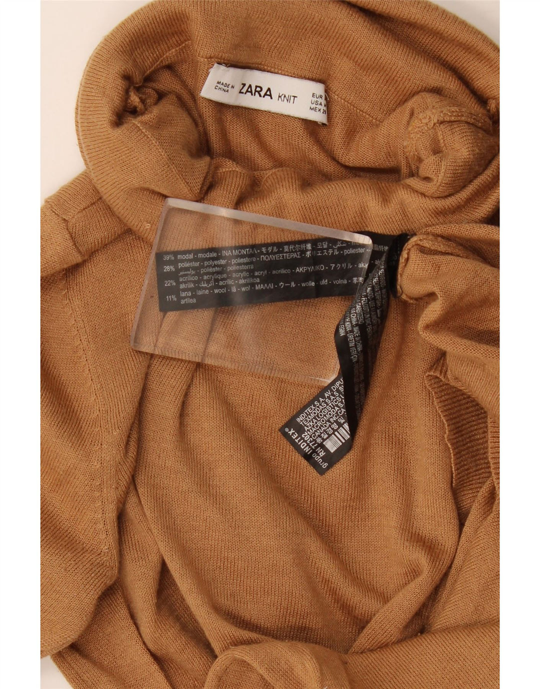 Maglione maglione a collo alto da donna Zara UK 12 Marrone medio modal