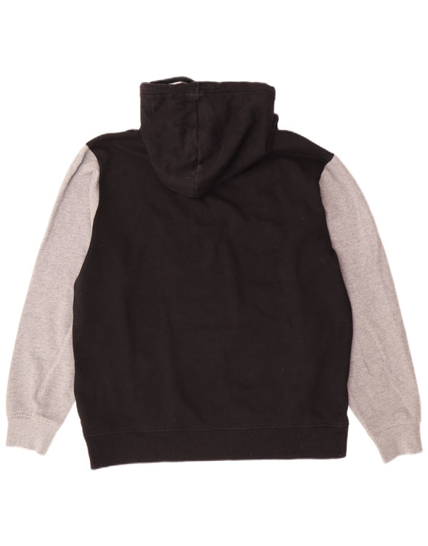 DKNY Mens Graphic Hoodie Jumper Large Black Colourblock Cotton