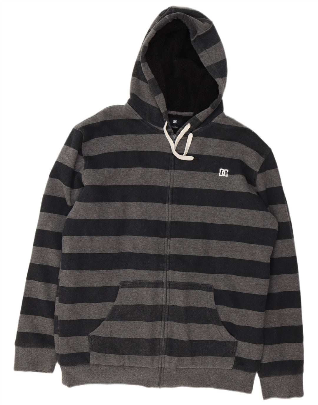 Maglione con cappuccio e zip da uomo DC in cotone a righe grandi grigie