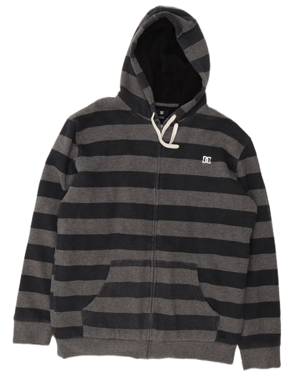 Maglione con cappuccio e zip da uomo DC in cotone a righe grandi grigie