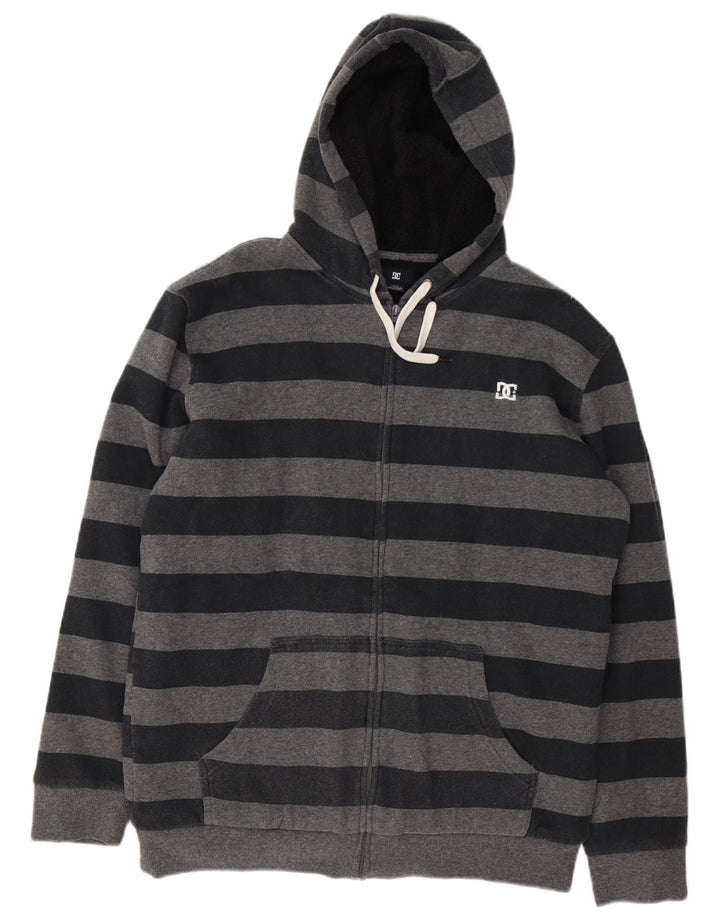 Maglione con cappuccio e zip da uomo DC in cotone a righe grandi grigie