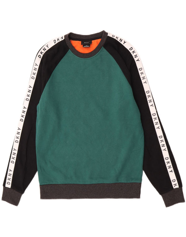 Felpa grafica da donna Dkny Maglione UK 14 Cotone color block verde medio