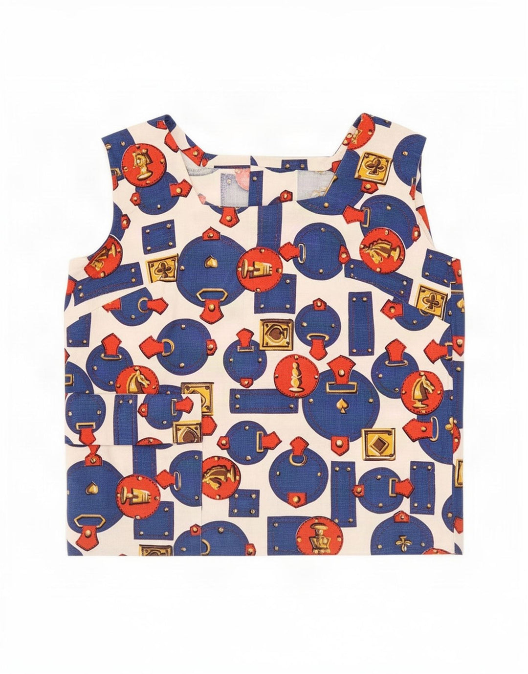 Top camicetta senza maniche vintage da donna UK 12 medio multicolore geometrico