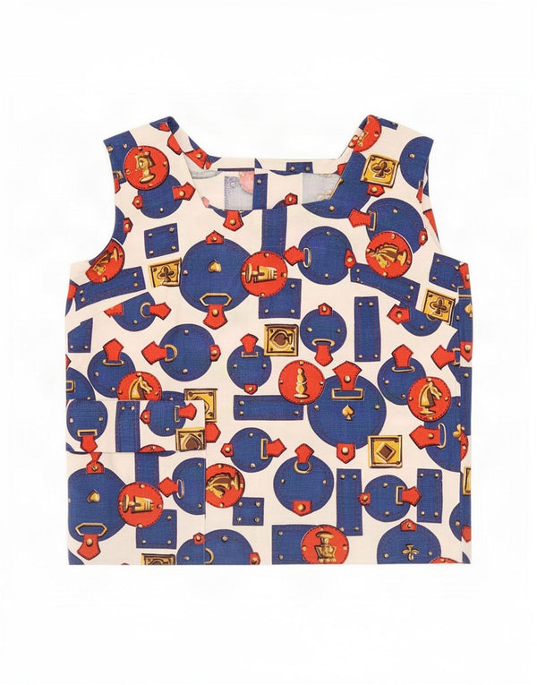 Top camicetta senza maniche vintage da donna UK 12 medio multicolore geometrico