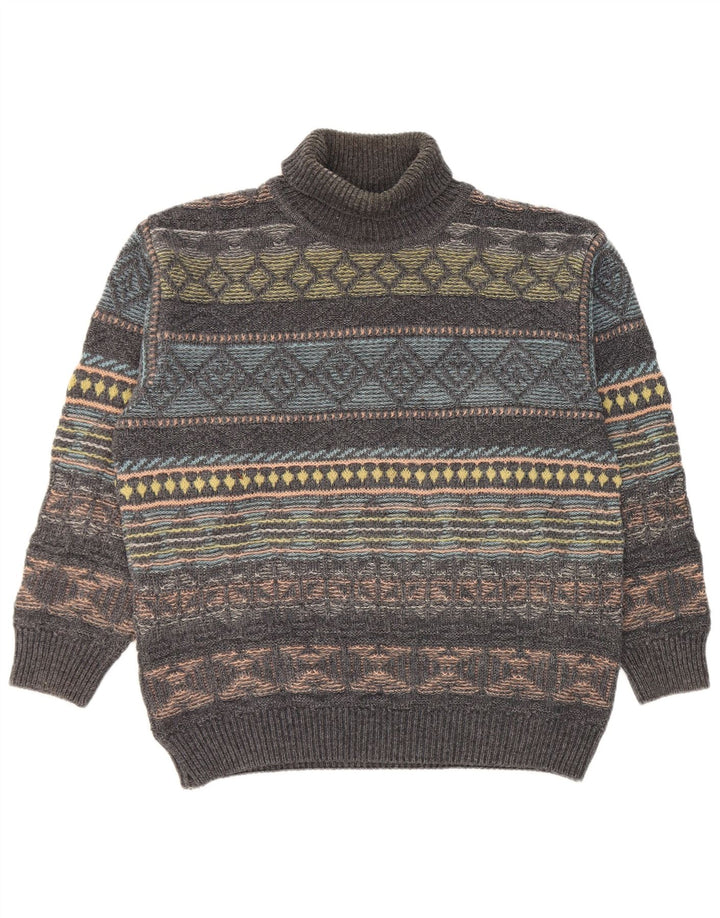 Maglione maglione da uomo con collo alto Gilberto IT 56 2XL Lana geometrica grigia