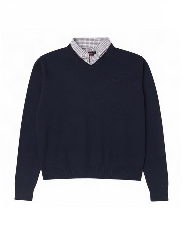 Maglione da uomo con scollo a V Pierre Cardin grande acrilico blu navy