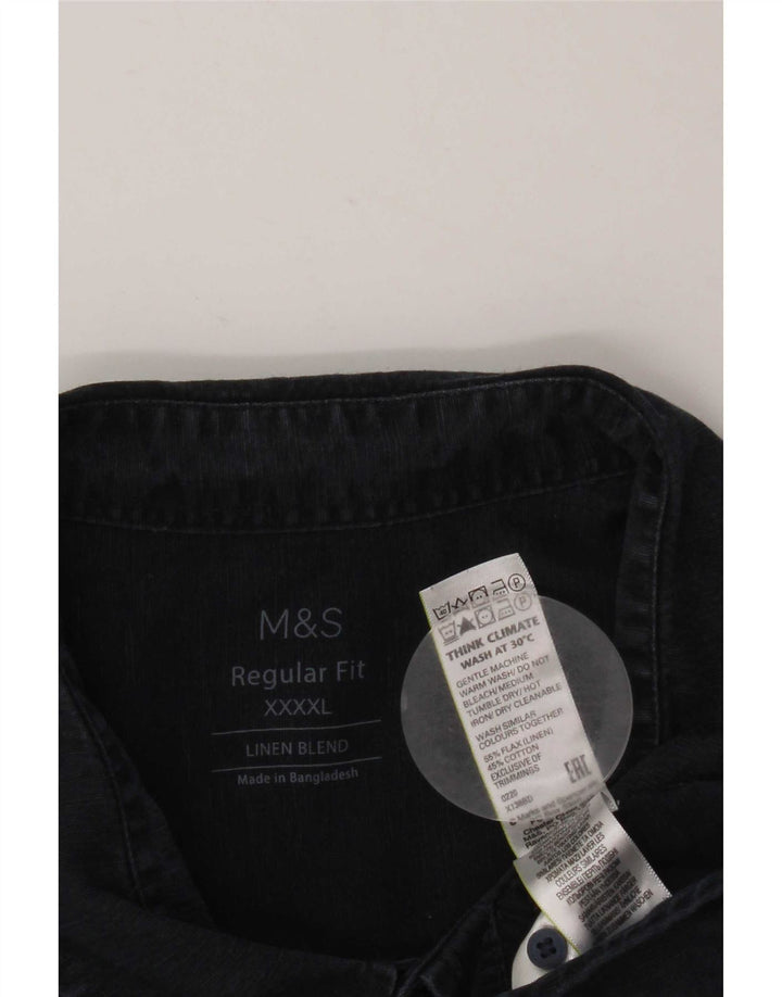 Camicia Marks & Spencer da uomo vestibilità regolare 4XL lino blu navy