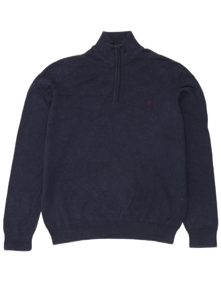 Maglione da uomo con zip e collo Farah, grande, in cotone blu navy
