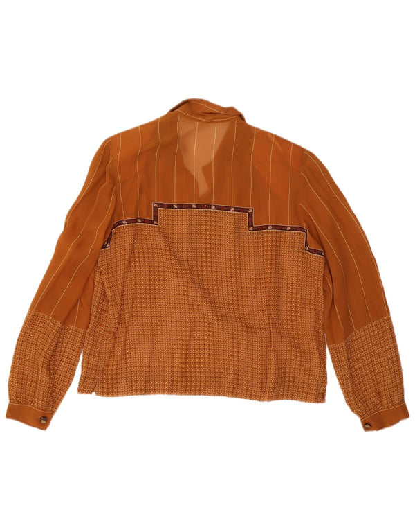 Top camicetta a maniche lunghe da donna vintage IT 48 XL Marrone geometrico