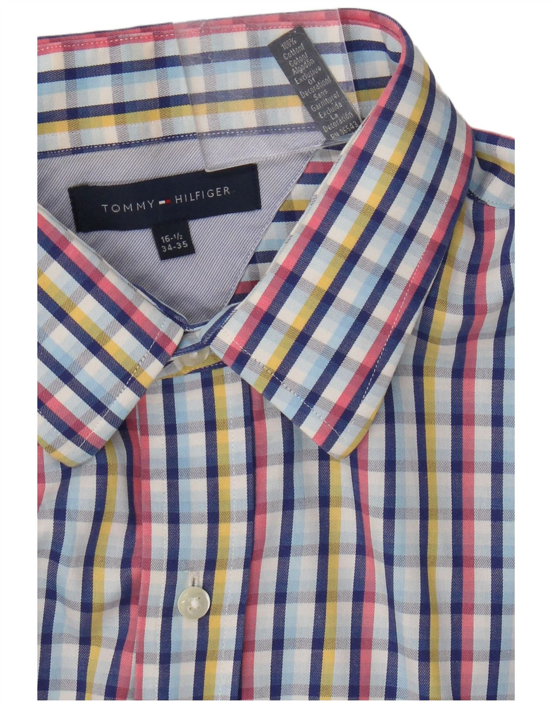 Camicia da uomo Tommy Hilfiger taglia 16 16 1/2 grande cotone a quadri multicolore