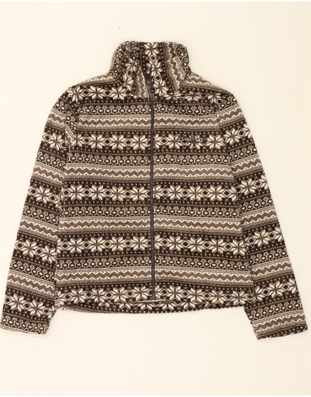 IDENTIC Womens Fleece Jacket EU 40/42 Large Brown Fair Isle Polyester Vintage Identic and Second-Hand Identic from Messina Hembry 