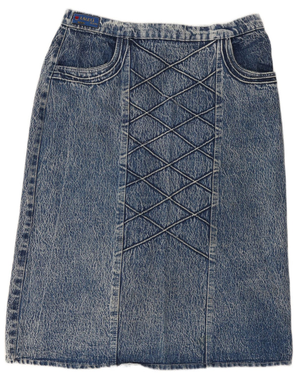 Gonna midi in denim vintage da donna IT 46 grande W34 in cotone blu