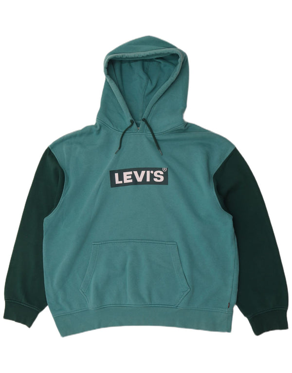 Levi's Felpa con cappuccio grafica rilassata da uomo XL in cotone color block turchese