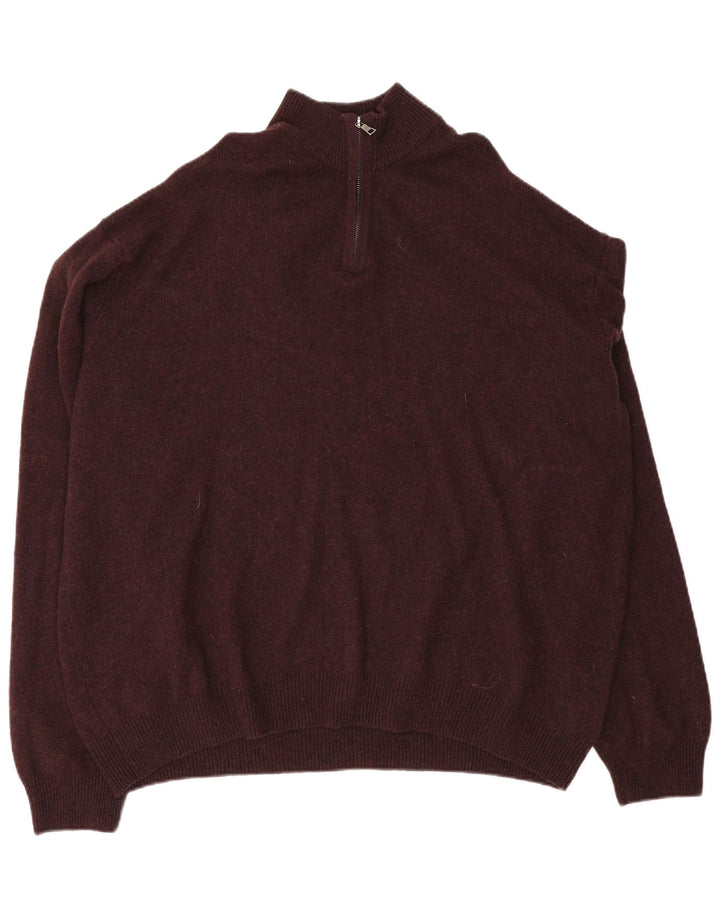 MARKS & SPENCER Maglione da uomo con collo con zip 4XL Lana bordeaux