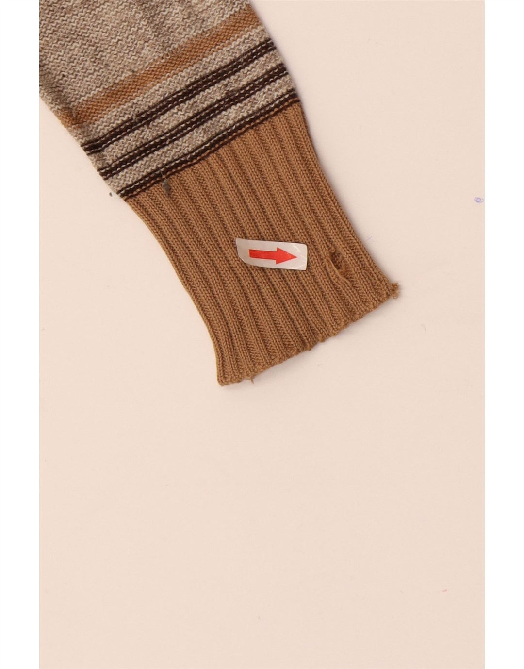 Maglione vintage da donna corto con scollo a V IT 44 a righe marrone medio