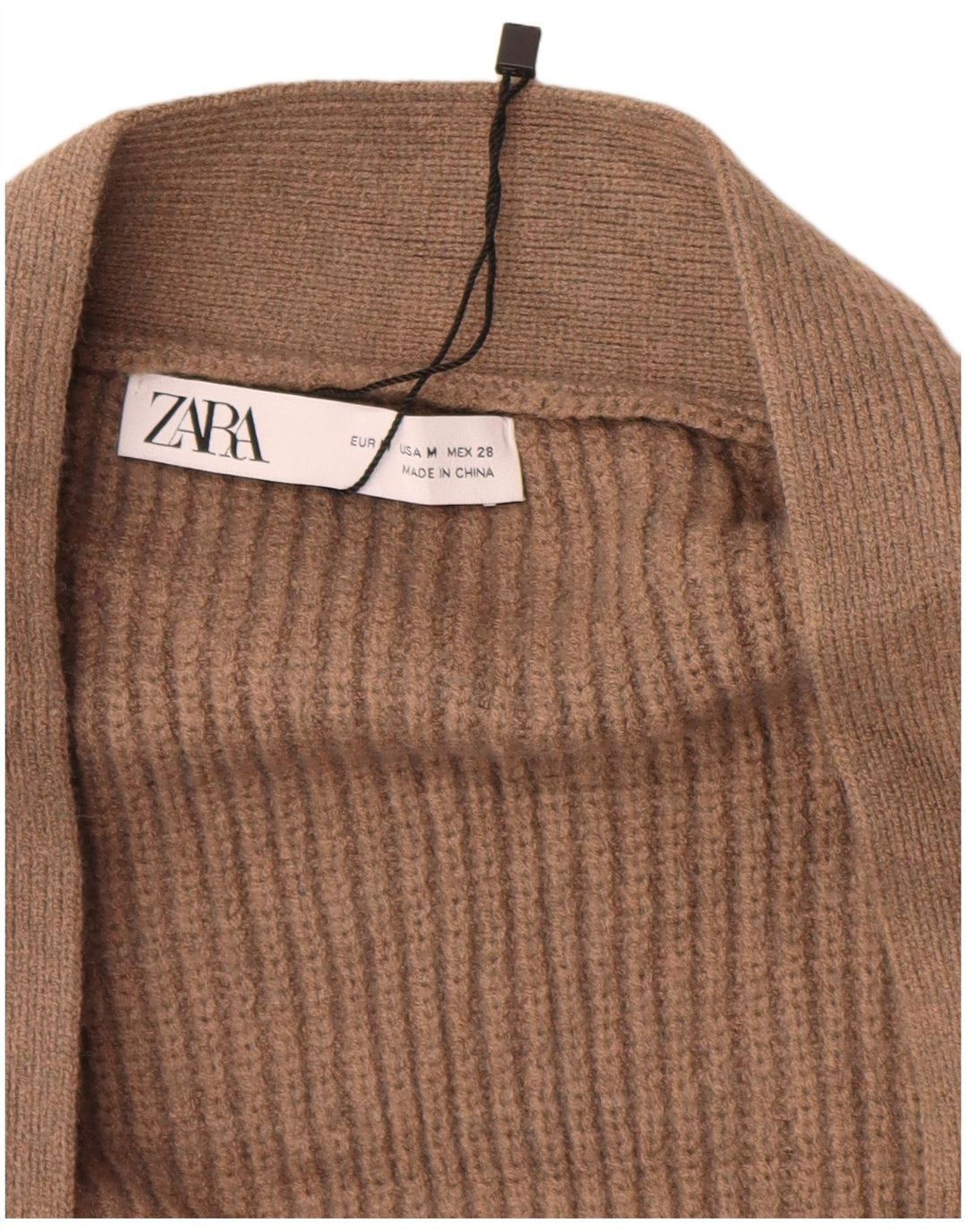ZARA Maglione Cardigan Aperto Oversize da Donna con Linea Lunga UK 14 Marrone Medio
