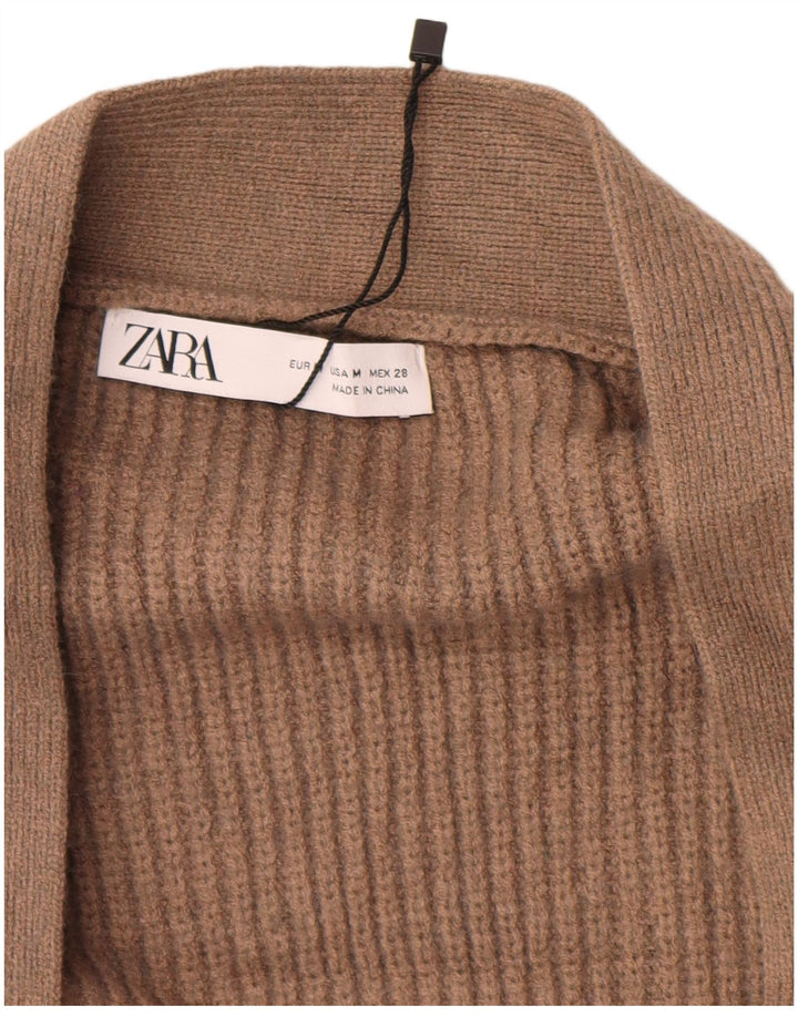ZARA Maglione Cardigan Aperto Oversize da Donna con Linea Lunga UK 14 Marrone Medio