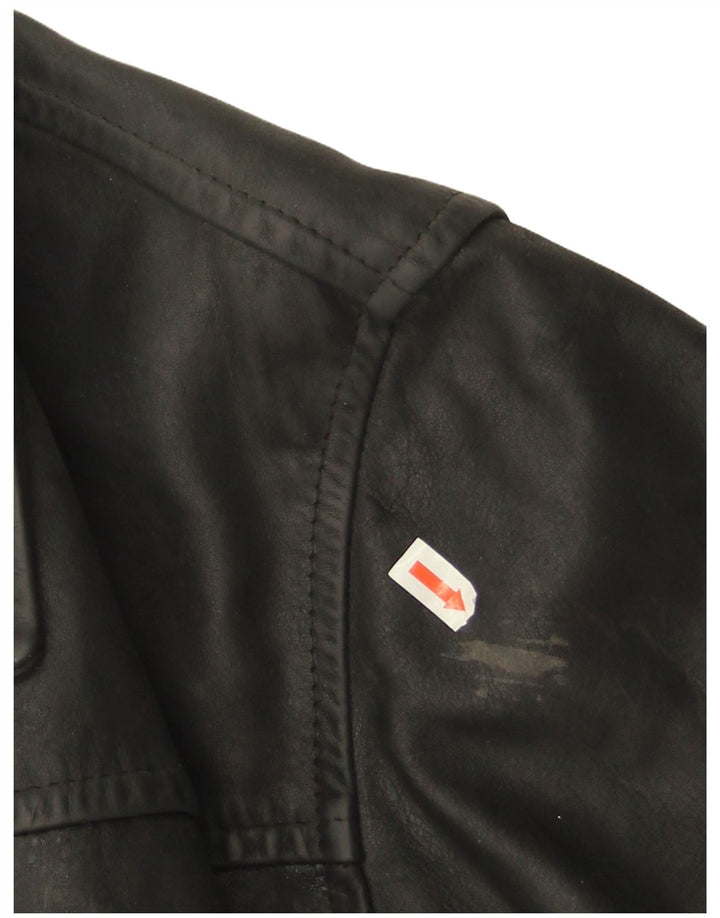 Giacca in pelle vintage da uomo IT 46 piccola in pelle nera