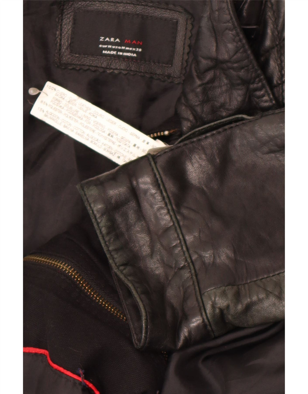 Giacca in pelle da uomo ZARA UK 38 pelle nera media
