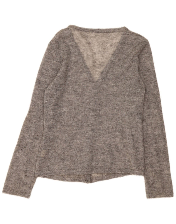 Maglione cardigan da donna vintage UK 16 Grande elastan screziato grigio