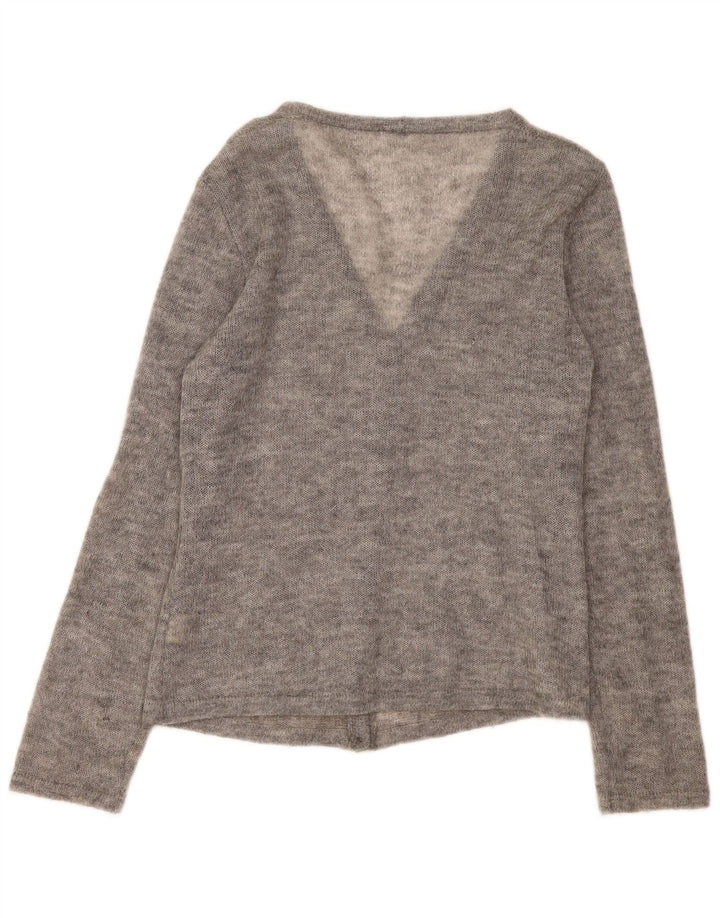 Maglione cardigan da donna vintage UK 16 Grande elastan screziato grigio