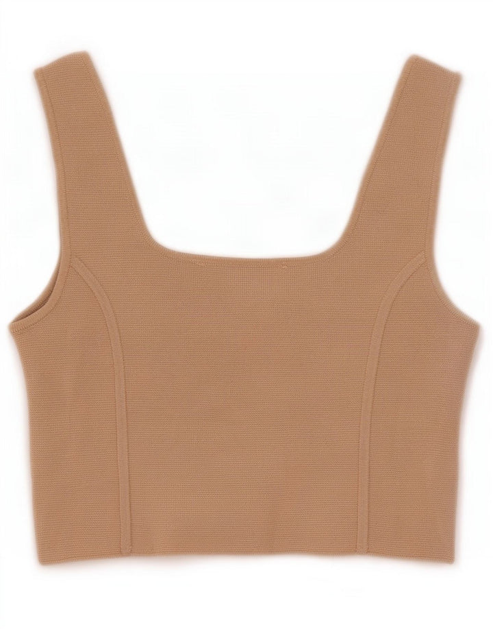 Top corto senza maniche da donna Zara UK 8 piccolo in nylon beige