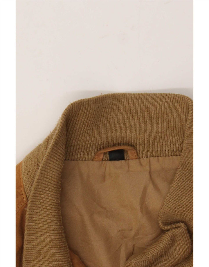 Giubbotto bomber vintage in pelle scamosciata da uomo IT 50 grande in pelle marrone