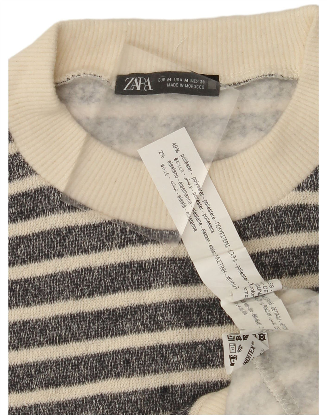 ZARA Maglione Girocollo da Donna UK 14 Poliestere a righe nere medie