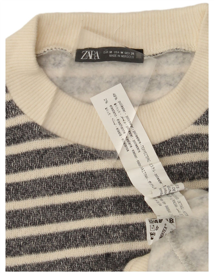ZARA Maglione Girocollo da Donna UK 14 Poliestere a righe nere medie