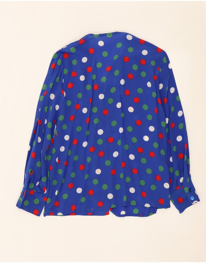Camicetta camicia vintage da donna UK 14 grande blu maculato