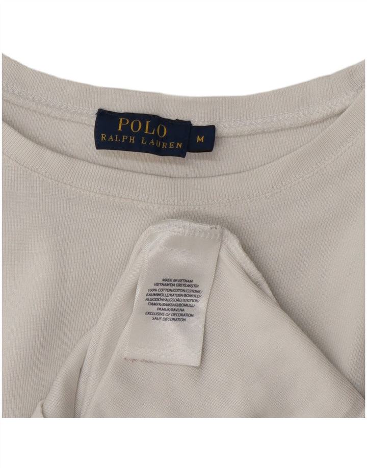 Polo Ralph Lauren Top da donna manica lunga UK 12 cotone bianco medio