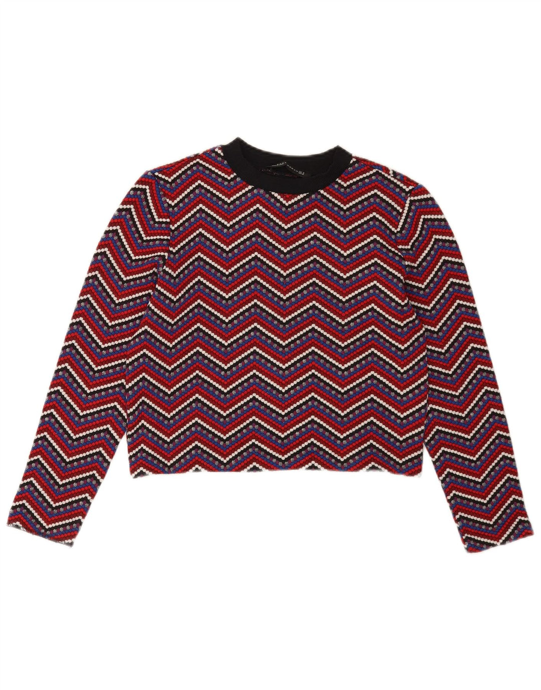 Top corto da donna Zara a maniche lunghe UK 12 Chevron medio multicolore