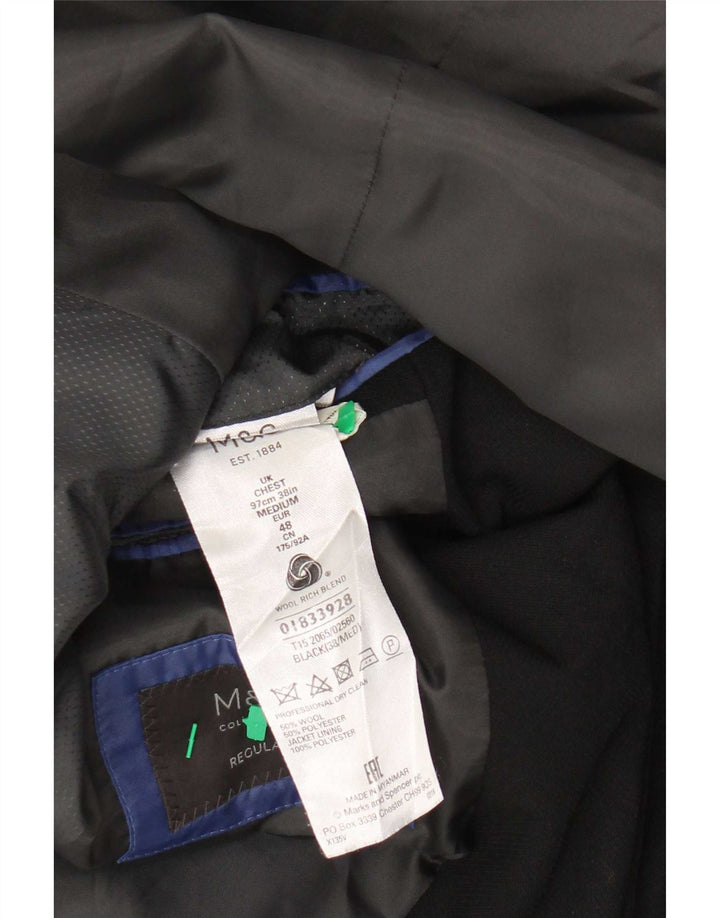Giacca blazer a 2 bottoni da uomo Marks & Spencer UK 38 media nera in lana vergine