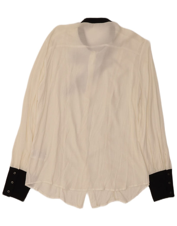 BENETTON Camicetta da donna con papillon UK 16 Large in viscosa color block bianca