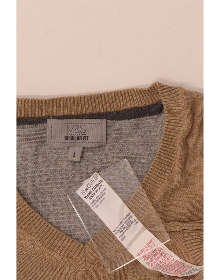 Maglione da uomo Marks & Spencer vestibilità regolare con scollo a V, grande cotone beige