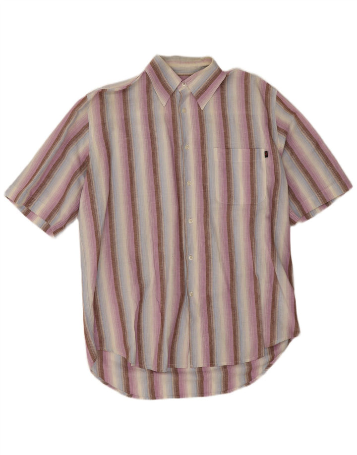 Camicia a maniche corte da uomo Marlboro Classics, lino a righe grandi multicolori