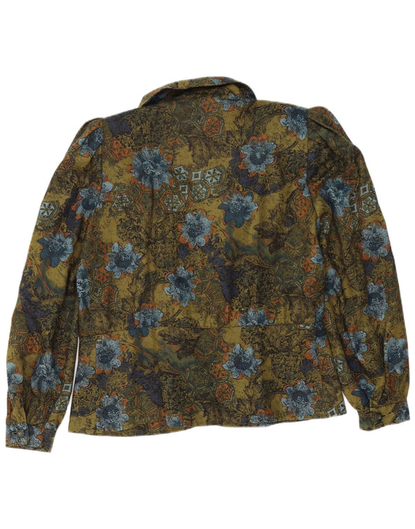Vintage Womens Long Sleeve Cardigan Top UK 14 Large Green Floral Retro