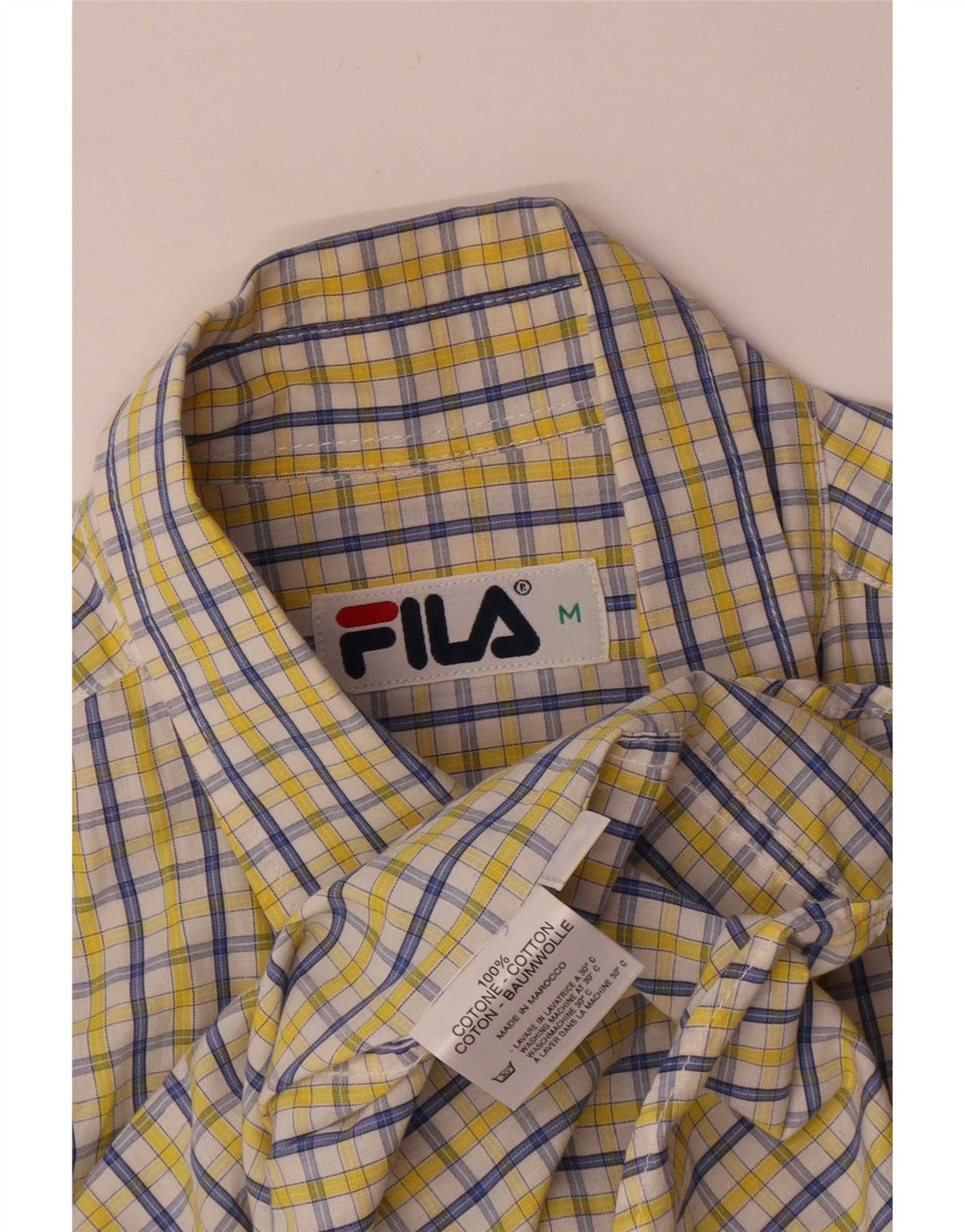 Camicia Fila da uomo a maniche corte in cotone a quadri giallo medio