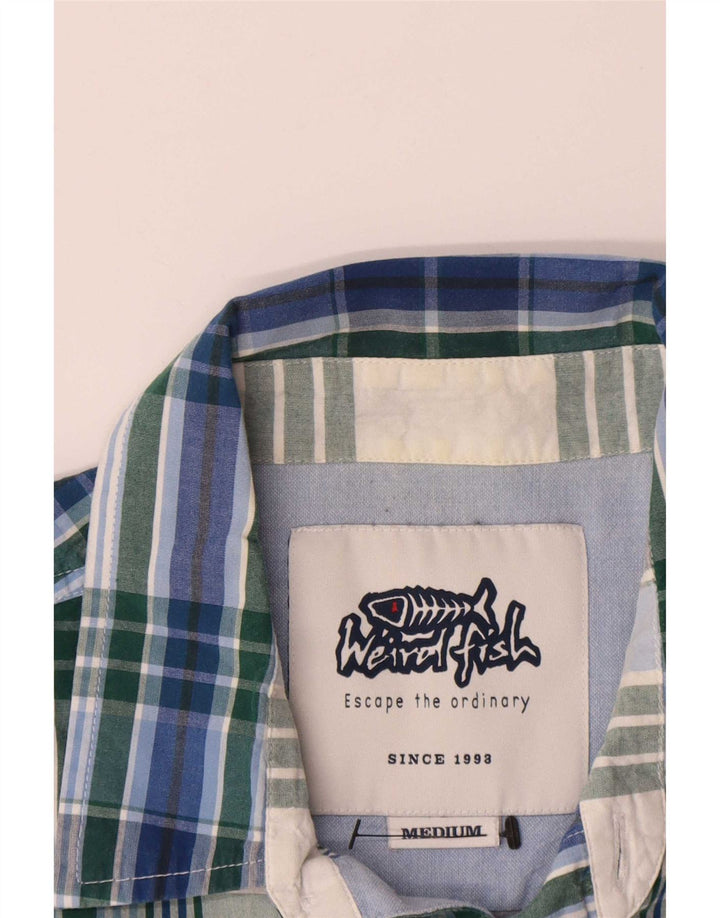 Weird Fish Camicia a maniche corte da uomo in cotone a quadri blu medio